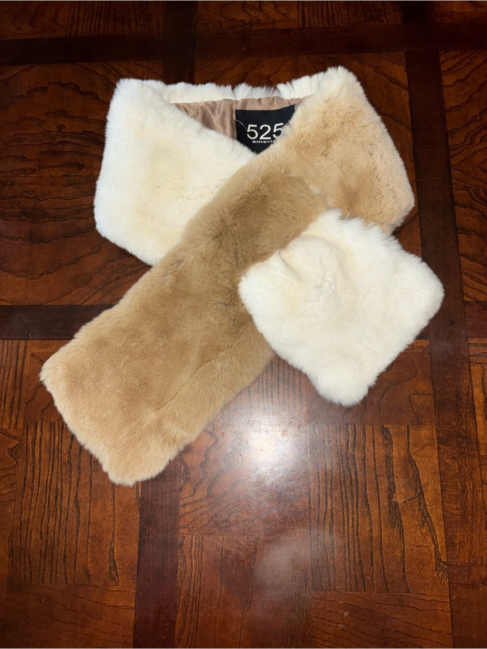 525 America Two-Tone Rex Rabbit Fur Scarf in Cream and Tan